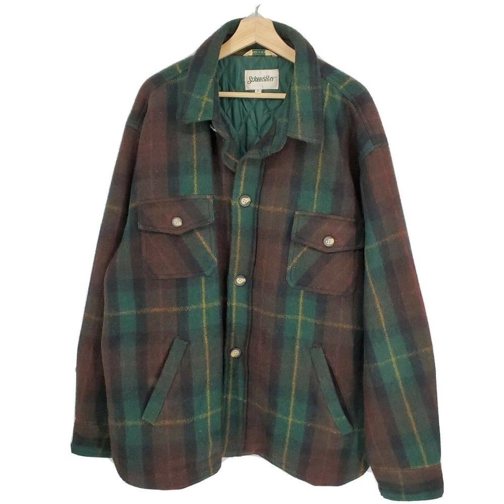Deadstock Vintage St Johns Bay Men Chore Barn Jackets Wool Blend Plaid Size XL